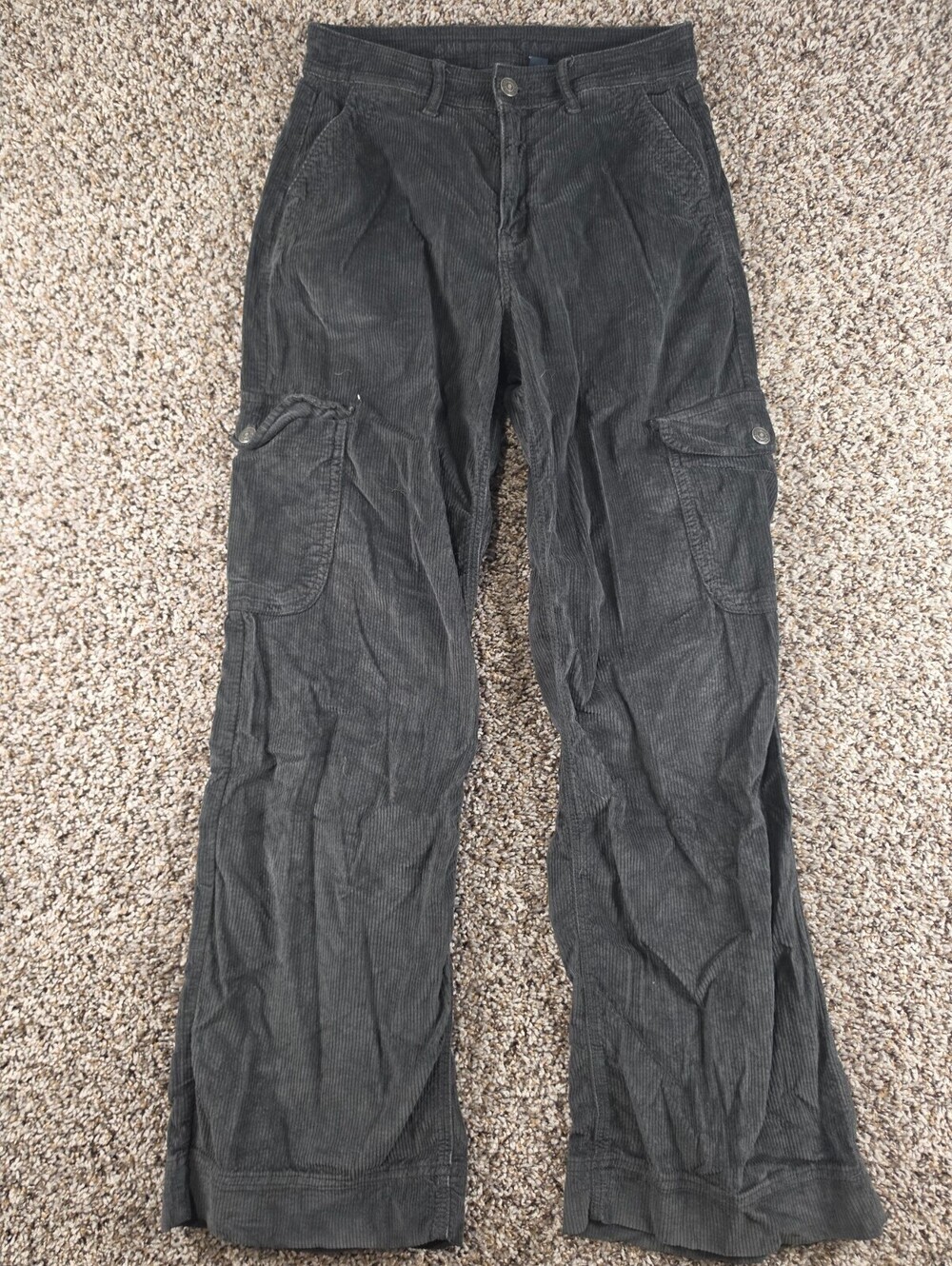 American Eagle Womens Sz 4 Super High Rise Baggy Wide Leg Corduroy Pants Black